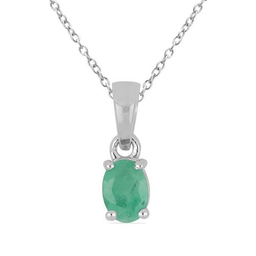 NATURAL  EMERALD GEMSTONE PENDANT IN STERLING SILVER